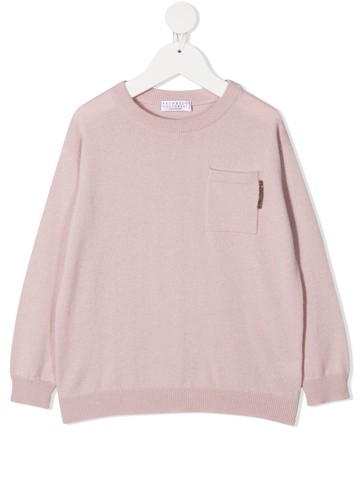 Brunello Cucinelli Kids - patch-pocket cashmere sweatshirt - kids - Cashmere - 4-5 - Pink