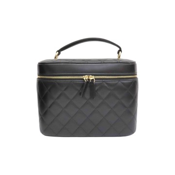 CHANEL 香奈兒 黑色 菱格紋 羊皮 Vanity Pouch 化妝包 手提包 【二手名牌BRAND OFF】