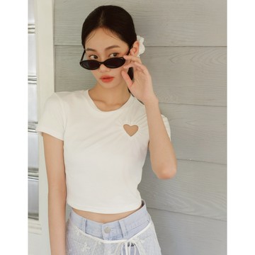 AIR SPACE LADY 愛心鏤空短版上衣(白/粉紅) 女裝 現貨