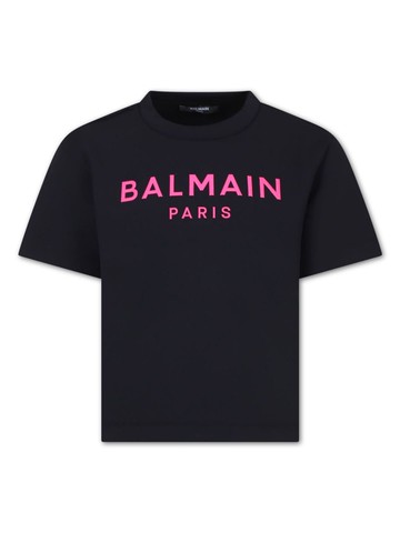 Balmain Kids - logo-print fleece T-shirt - kids - Polyester - 6 - Black