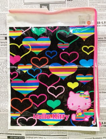 【震撼精品百貨】Hello Kitty 凱蒂貓~HELLO KITTY日本SANRIO三麗鷗KITTY縮口袋/購物袋-愛心黑*92085