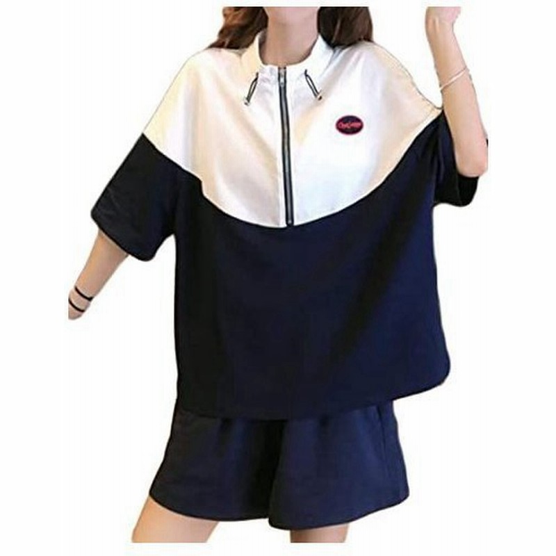 ジャージ レディース 半袖 上下セット ゆったり Tシャツ セットアップ韓国 切り替え ファッション ショートパンツ スポー S 通販 Lineポイント最大get Lineショッピング