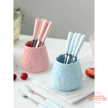 水果叉家用水果簽收納罐套裝蛋糕小叉子不銹鋼高端輕奢果插