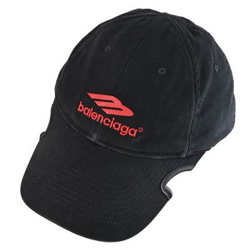 BALENCIAGA 3B SPORTS 品牌電繡LOGO棉質棒球帽(黑紅字)