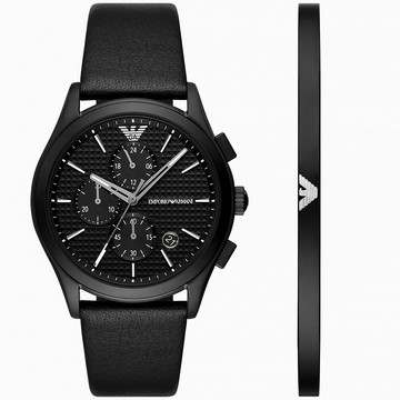 EMPORIO ARMANI 亞曼尼 Paolo 義式風尚三眼手錶手環禮盒組42mm AR80070SET
