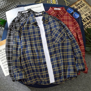 【T-2】🖤格紋襯衫 長袖襯衫 上衣男 春秋季男格子襯衫長袖港風休閑帥氣百搭韓版潮流學生襯衣薄款外套