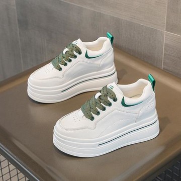 2024新款小個子休閑8厘米增高厚底松糕女鞋系帶小白低幫透氣網鞋
