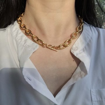 金色 OT扣 歐美 橢圓 美式 粗鍊 項鍊 18k金 粗項鍊 現貨 男 女 歐美 不褪色 可碰水 質感 SN049_2