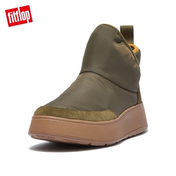 【FitFlop】F-MODE BIOFLEECE NYLON FLATFORM BOOTIE SNEAKERS 全新運動風造型踝靴-女(苔癬綠)