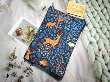 美國限量布系列-藍夜森林動物狐狸鹿刺蝟款拉鍊布書衣-拉鍊書衣A5