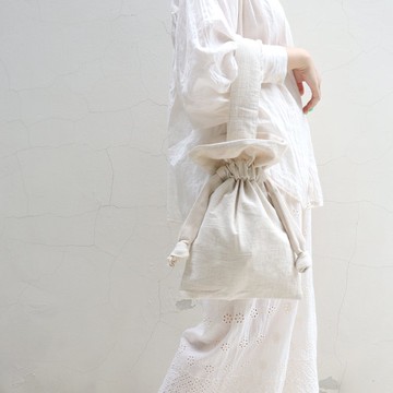 步野  手提胖胖束口包  米白棉麻/橢圓圖紋