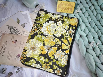 韓國布料優雅秋日花款拉鍊書衣-手工拉鍊款布書套-A5/25K拉鍊書衣