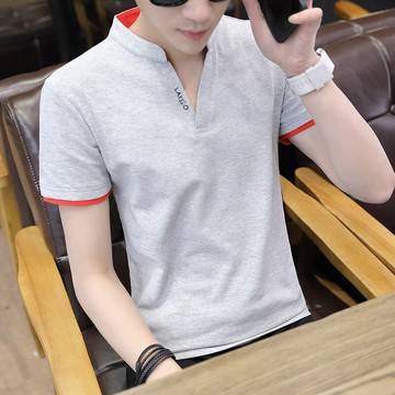 2022夏季男士短袖t恤潮流大碼立領polo衫v領半袖體恤打底衫男衣服