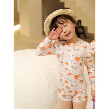 韓版兒童長袖泳衣女孩連體防曬可愛寶寶中大童韓國小童女童游泳衣