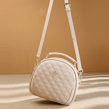 包包2025新款小香風菱格圓包時尚百搭多層軟皮洋氣單肩斜挎小包