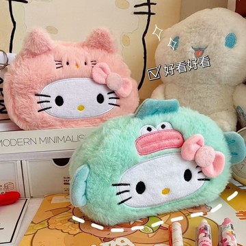 臺灣現/🎀文具袋 筆袋日系新款KT貓變裝海狸毛絨筆袋ins卡通高顏值可愛小容量學生文具