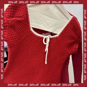 【7折清倉S】裴珠泫同款韓國純欲風修身短袖大領口系帶針織衫【一