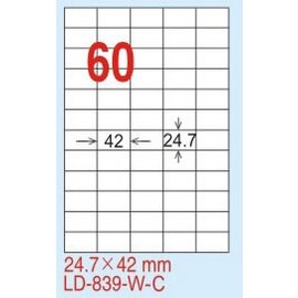 【龍德】LD-839(直角) 雷射、影印專用標籤-螢光五色 24.7x42mm 20大張/包