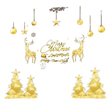 摩達客 耶誕 無痕窗貼玻璃貼2件組  1套  89 x 60cm  金色 4 聖誕麋鹿雪景