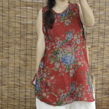 民族風印花背心女夏薄寬松復古大花外穿吊帶文藝圓領百搭無袖上衣