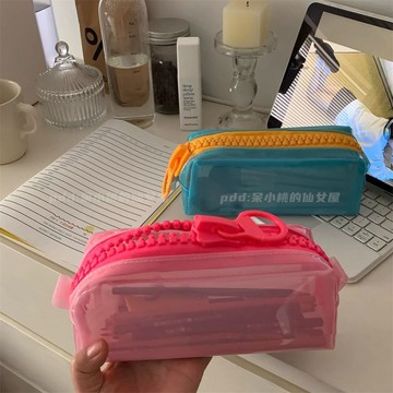 大拉鏈筆袋 韓版新款ins風大拉鏈多巴胺學生筆袋PVC防水口紅化妝品小樣收納包