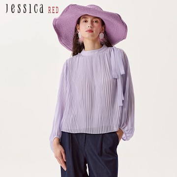 JESSICA RED - 氣質甜美皺褶雪紡綁帶長袖上衣R52309（紫）