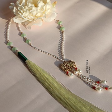 長款后綴流蘇瓔珞背云項鏈明制漢服配飾古風平安長命鎖項圈頸鏈飾