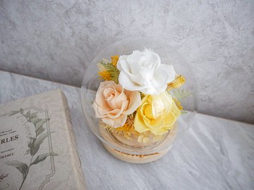 不凋花玻璃罩夜燈【暖暖日光】永生花/新婚/七夕/情人節禮物/客製