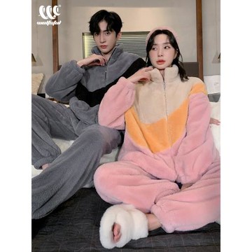 珊瑚絨情侶睡衣秋冬季款女士加厚加絨保暖可外穿運動男家居服套裝