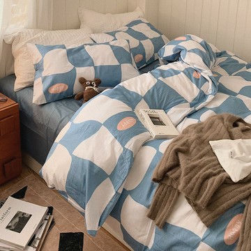 棋盤格床單四件套純棉100全棉被套床笠宿舍床上用品新款潮三4
