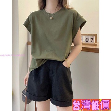 悅裳💎台灣免運💎歐貨素色設計感圓領背心t恤女夏季打底衫減齡外穿百搭氣質上衣潮短袖上衣無袖 t恤素色 t恤純棉 t恤