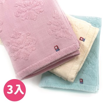 日本丸真【YAHOO獨家】日本製今治浮雕花卉浴巾 超值三入組 (黃+粉+綠)