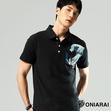 【8折↘結帳2件再88折】和藝術冲浪裏短袖POLO衫(黑) - BLUE WAY 鬼洗い