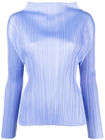 Pleats Please Issey Miyake - mock-neck plissé blouse - women - Polyester - 4 - Blue