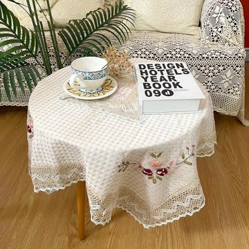 ins桌布清新蜂巢布刺繡蕾絲桌布茶幾布床頭柜蓋巾蓋布沙發扶手巾