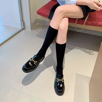 樂福鞋好穿ins棕色低跟小皮鞋