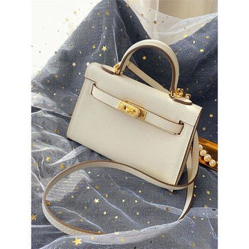 二代凱莉包mini高級感白色包包女斜挎包手拎手提小包真皮凱莉包女