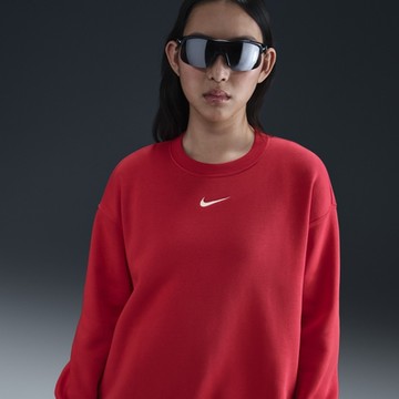 NIKE 耐吉 寬版 圓領 加絨 女長袖上衣-紅色 AS W NSW PHNX FLC OS LONG CRE-FZ4271657