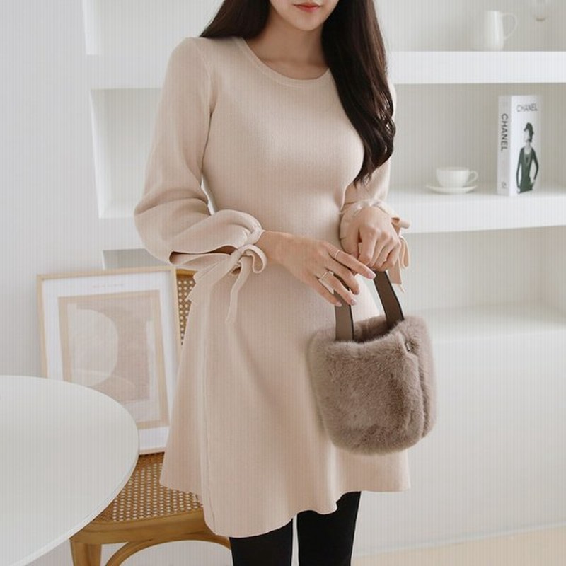 フレアニットワンピース ミニ丈 リボン ワンピース レディース 通販 Lineポイント最大0 5 Get Lineショッピング