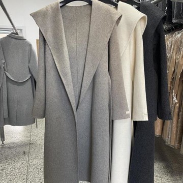 FUBO工廠店 連帽雙面羊絨大衣女中長款2025秋冬新款韓版毛呢外套