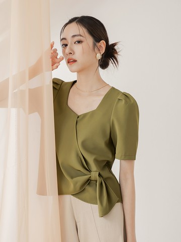 桃心領拋袖綁帶上衣