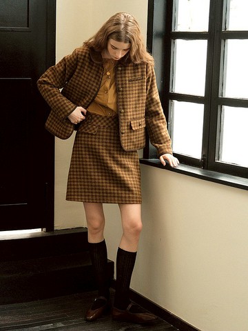 Mintcheese 法式復古艺文高級感格紋小香風半裙