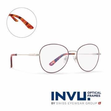 【INVU】瑞士文雅質感細褐圓框光學眼鏡(白銀/夕陽紅) B3906B