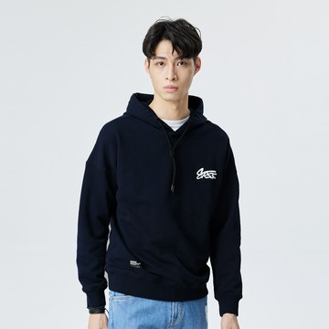 潮流印字剪接連帽TEE(丈青)-男