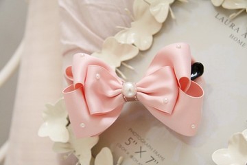 Sweet House 超級粉紅甜美素面蝴蝶結香蕉夾