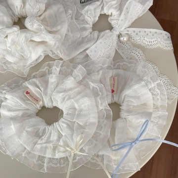 【太妮絲W139】現貨 純慾 白色 溫柔風 蝴蝶結 蕾絲 大腸圈 髮圈 高級感 綁帶 髮圈 氣質 丸子頭 方巾髮圈 髮飾
