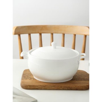 送大勺 家用9英寸陶瓷湯碗 酒店創意微波爐湯盆雙耳防燙帶蓋包郵