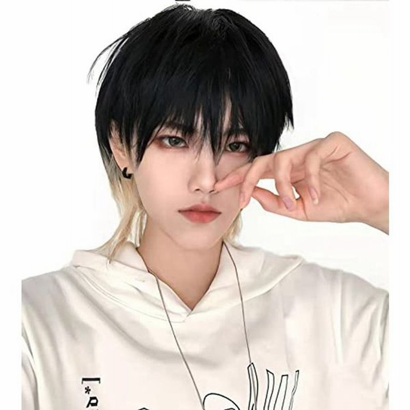 ウィッグ かつら ショート メンズ 自然 黒 男装 ファッション 耐熱 男女兼用 贈り物
