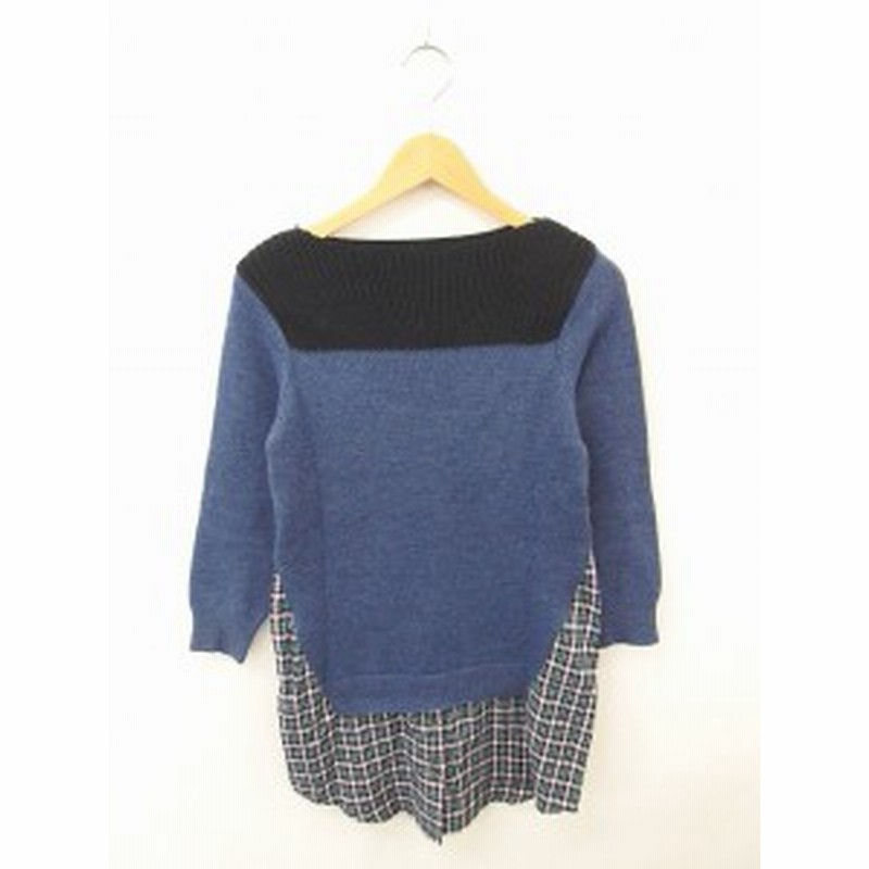 中古 レディラックルカ Lady Luck Luca ワンピース ひざ丈 ニット チェック フェイクレイヤード 長袖 F 紺 黒 通販 Lineポイント最大1 0 Get Lineショッピング