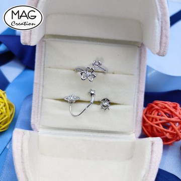 20周年組合- 鑲碎鑽石土星太陽耳環套裝 配天然鑽石三葉草戒指